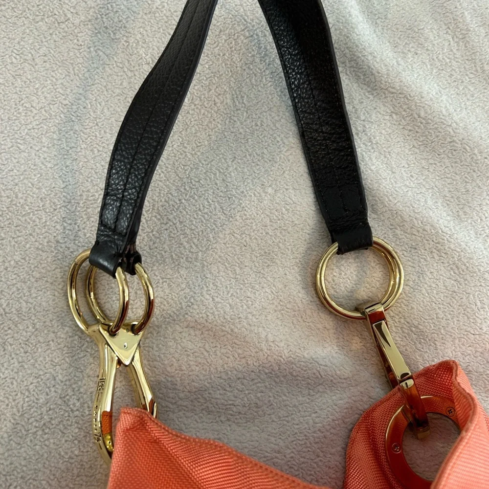 JPK Paris 75 Coral Canvas Hobo Bag Gold Hardware Floral Lined Shoulder Purse